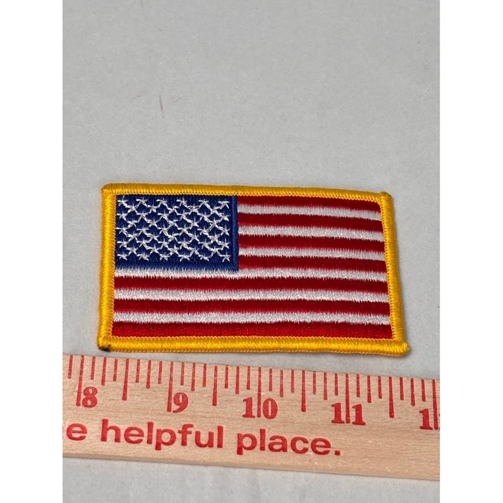 American Flag Embroidered Patch Gold Border Sew On Patriotic Applique 3.25x2in
